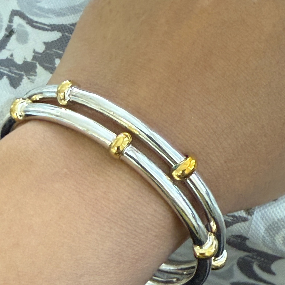 Solid Sterling Silver Two Tone Bangle Set - image 3